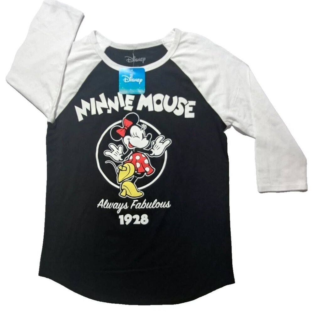 NEW Disney Parks Authentic Womens Size L Minnie Mouse 3/4 Sleeve Graphic T Shirt